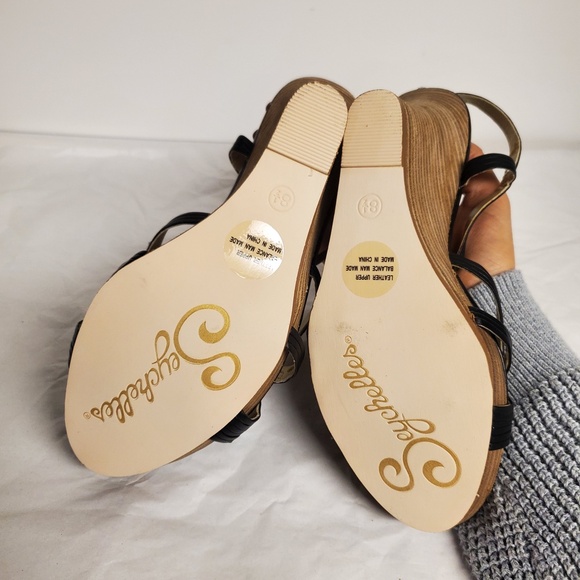 Seychelles Kick up your heels wedge black tan strappy ankle strap open toe 8.5 - Picture 7 of 7